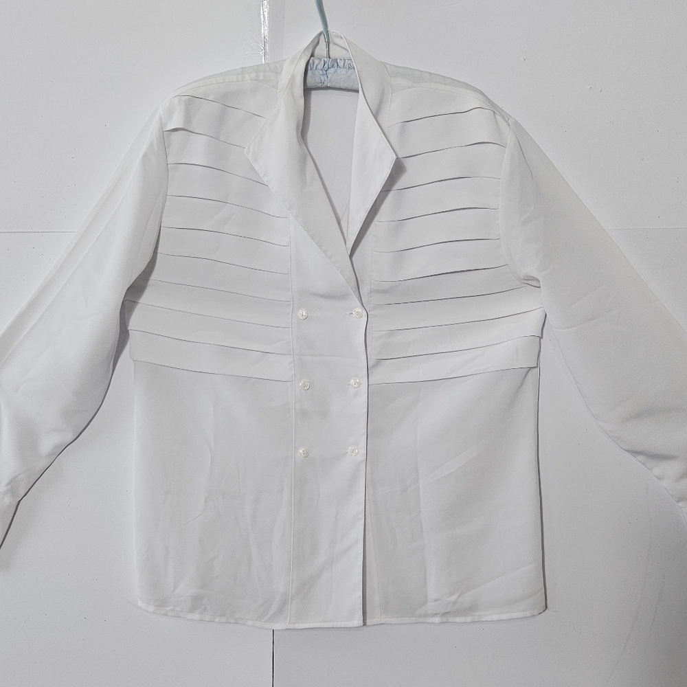 La Chine Classic Size 12 White Long-Sleeved Polyester Button Up Blouse with Laye - Picture 11 of 16